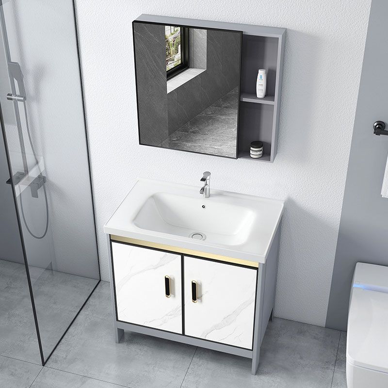 White Vanity Set Single Sink Freestanding Metal Mirror Bathroom Vanity with Faucet Clearhalo 'Bathroom Remodel & Bathroom Fixtures' 'Bathroom Vanities' 'bathroom_vanities' 'Home Improvement' 'home_improvement' 'home_improvement_bathroom_vanities' 1200x1200_14e14321-3885-489b-ae87-0fbfc0e48020