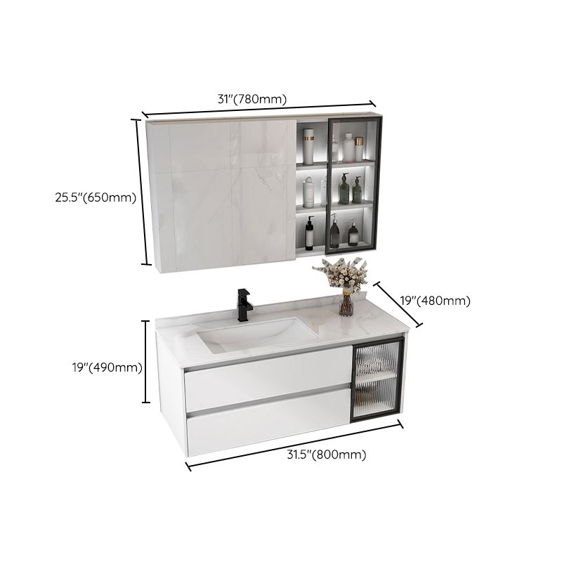 Contemporary White Sink Cabinet Bathroom Vanity Cabinet with Mirror Cabinet Clearhalo 'Bathroom Remodel & Bathroom Fixtures' 'Bathroom Vanities' 'bathroom_vanities' 'Home Improvement' 'home_improvement' 'home_improvement_bathroom_vanities' 1200x1200_14e64258-d1d6-4653-8e76-9c8c120c92bb