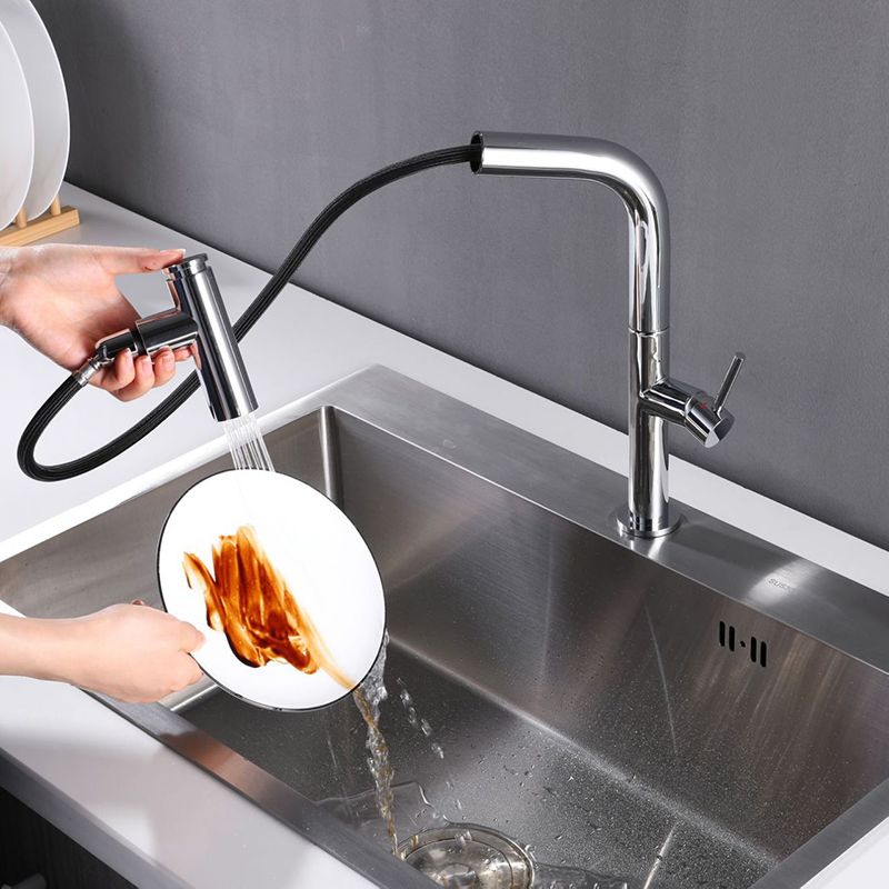 Modern Pull Down Single Handle Kitchen Faucet 1 Hold Faucet with Pull Out Sprayer Clearhalo 'Home Improvement' 'home_improvement' 'home_improvement_kitchen_faucets' 'Kitchen Faucets' 'Kitchen Remodel & Kitchen Fixtures' 'Kitchen Sinks & Faucet Components' 'kitchen_faucets' 1200x1200_14eaa892-d20b-4ef2-84b9-ff4d11dff249
