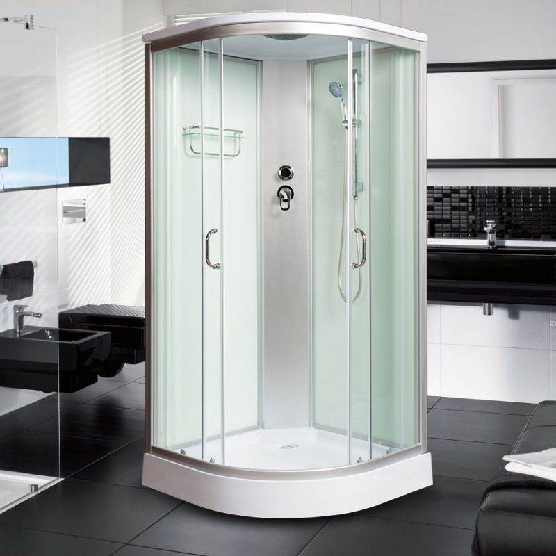 Double Sliding Shower Stall Semi-Frameless 82.5" H Shower Stall in White Clearhalo 'Bathroom Remodel & Bathroom Fixtures' 'Home Improvement' 'home_improvement' 'home_improvement_shower_stalls_enclosures' 'Shower Stalls & Enclosures' 'shower_stalls_enclosures' 'Showers & Bathtubs' 1200x1200_14f6e73c-3970-4512-ac97-9348446470cc
