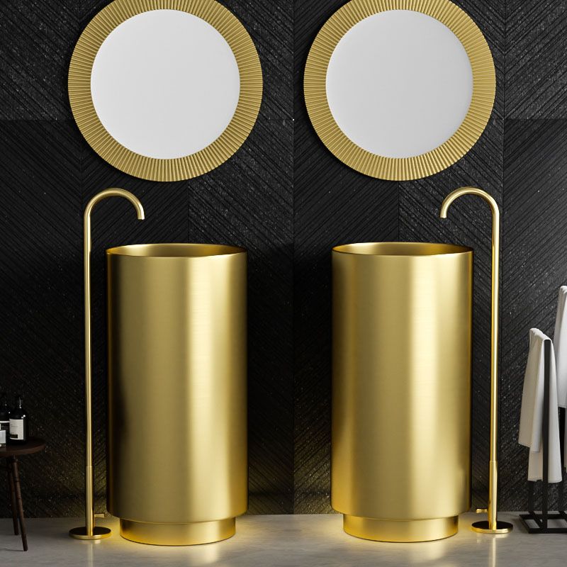 Modern Bathroom Sink Metal Round with Pop-Up Drain Pedestal Sink Clearhalo 'Bathroom Remodel & Bathroom Fixtures' 'Bathroom Sinks & Faucet Components' 'Bathroom Sinks' 'bathroom_sink' 'Home Improvement' 'home_improvement' 'home_improvement_bathroom_sink' 1200x1200_14fe8ccc-0dd5-44ea-b316-800a911e7e46