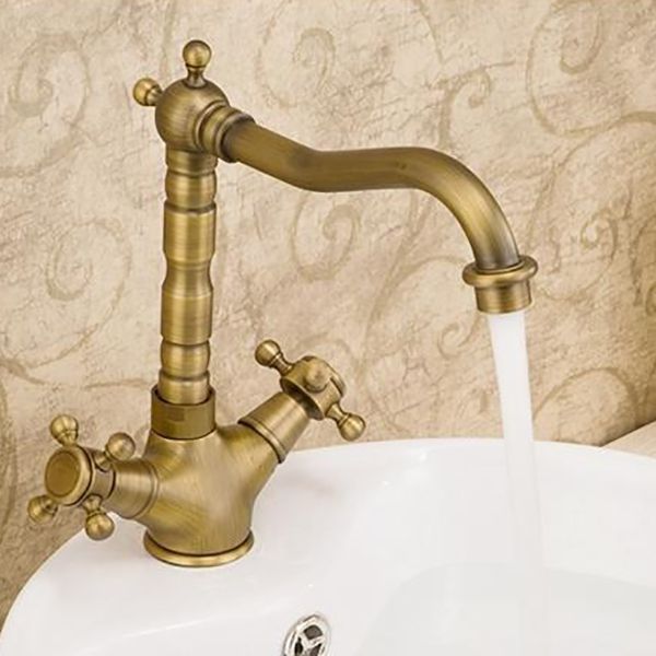Glam Basin Lavatory Faucet Brass 2 Cross Handles with Water Hose Bathroom Faucet Clearhalo 'Bathroom Remodel & Bathroom Fixtures' 'Bathroom Sink Faucets' 'Bathroom Sinks & Faucet Components' 'bathroom_sink_faucets' 'Home Improvement' 'home_improvement' 'home_improvement_bathroom_sink_faucets' 1200x1200_15012063-7e14-4a77-b6bb-dee90efcb0a1