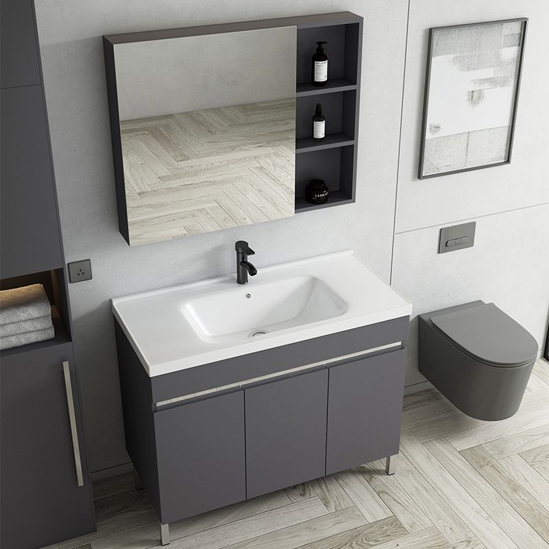 Gray Metal Vanity Sink Modern Free-standing Standard Space Saver Vanity Clearhalo 'Bathroom Remodel & Bathroom Fixtures' 'Bathroom Vanities' 'bathroom_vanities' 'Home Improvement' 'home_improvement' 'home_improvement_bathroom_vanities' 1200x1200_15b24e38-e7e8-4af5-a52b-e0e4afb14603