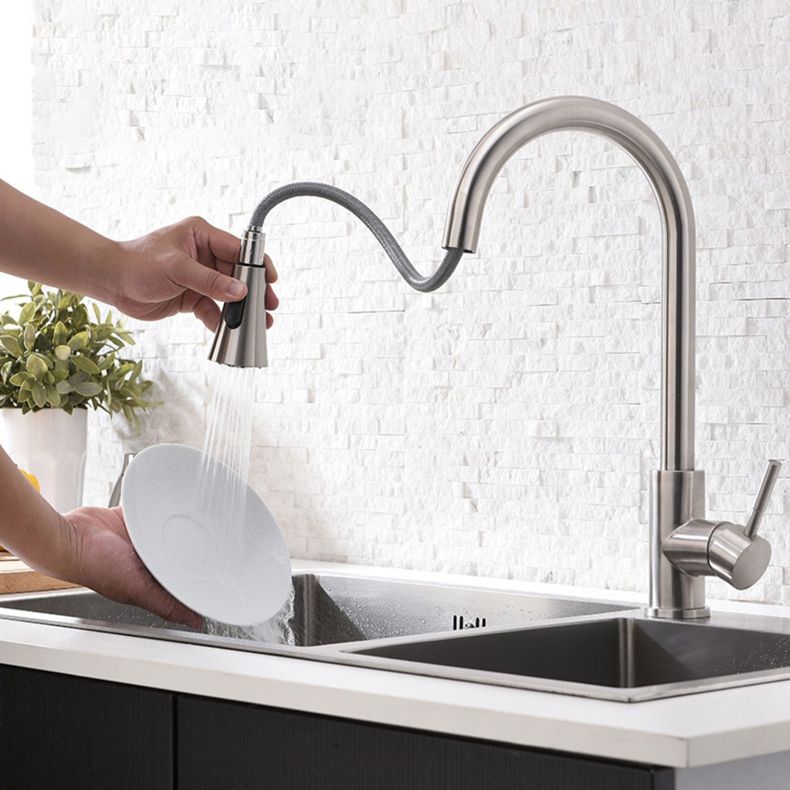 Modern Spray Kitchen Faucet Stainless Steel with Pull Out Sprayer Bar Faucet Clearhalo 'Home Improvement' 'home_improvement' 'home_improvement_kitchen_faucets' 'Kitchen Faucets' 'Kitchen Remodel & Kitchen Fixtures' 'Kitchen Sinks & Faucet Components' 'kitchen_faucets' 1200x1200_15badcc5-34b4-4c33-a202-9693f02135b1