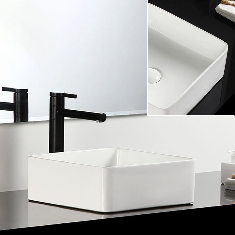 Bathroom Sink Ceramic White Square Black Faucet Bathroom Sink Clearhalo 'Bathroom Remodel & Bathroom Fixtures' 'Bathroom Sinks & Faucet Components' 'Bathroom Sinks' 'bathroom_sink' 'Home Improvement' 'home_improvement' 'home_improvement_bathroom_sink' 1200x1200_1607bca3-a25b-4051-b59a-6bb42f859876