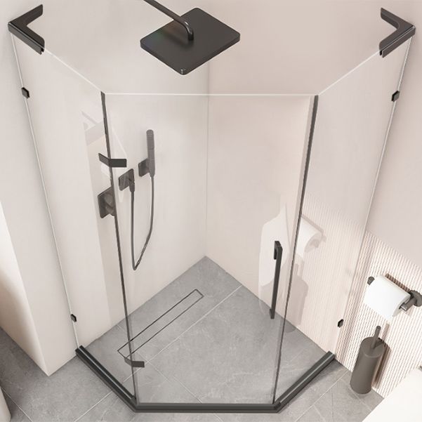 Black Semi Frameless Glass Shower Door Hinged Shower Bath Door Clearhalo 'Bathroom Remodel & Bathroom Fixtures' 'Home Improvement' 'home_improvement' 'home_improvement_shower_tub_doors' 'Shower and Tub Doors' 'shower_tub_doors' 'Showers & Bathtubs' 1200x1200_16095df8-4d60-4bcf-96ab-a9addfb2cb72