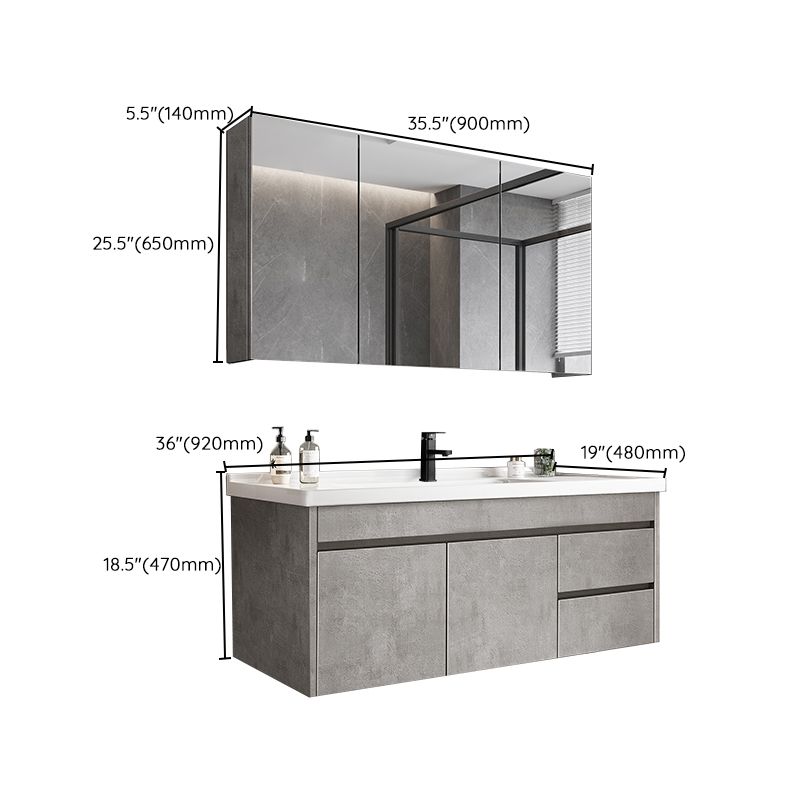 Gray Modern Bathroom Vanity Single-Sink Rectangular Wall Mount Vanity Set Clearhalo 'Bathroom Remodel & Bathroom Fixtures' 'Bathroom Vanities' 'bathroom_vanities' 'Home Improvement' 'home_improvement' 'home_improvement_bathroom_vanities' 1200x1200_161d2242-1d53-48f5-8c33-71de9e74921b