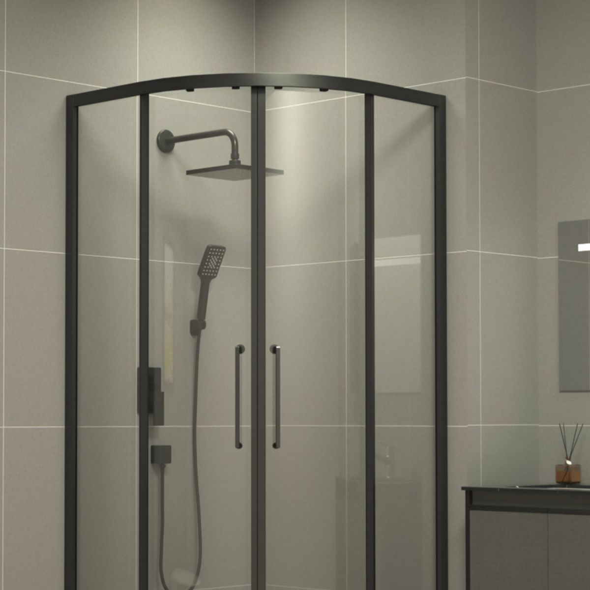 Linear Sliding Shower Enclosure Metal Semi-Frameless Shower Enclosure Clearhalo 'Bathroom Remodel & Bathroom Fixtures' 'Home Improvement' 'home_improvement' 'home_improvement_shower_stalls_enclosures' 'Shower Stalls & Enclosures' 'shower_stalls_enclosures' 'Showers & Bathtubs' 1200x1200_16358935-702b-483e-a735-85cb385a5f57