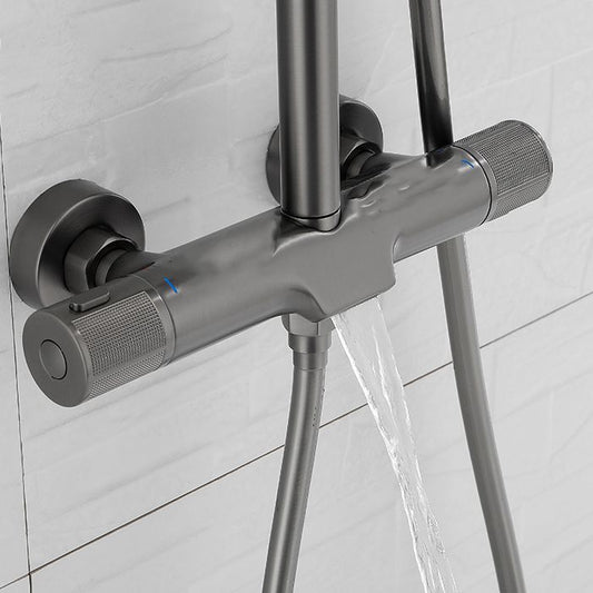 Wall Mounted Shower System Grey Knob Handle Shower System with Hand Shower Clearhalo 'Bathroom Remodel & Bathroom Fixtures' 'Home Improvement' 'home_improvement' 'home_improvement_shower_faucets' 'Shower Faucets & Systems' 'shower_faucets' 'Showers & Bathtubs Plumbing' 'Showers & Bathtubs' 1200x1200_168777bc-506d-4a5b-b770-9700f5601643