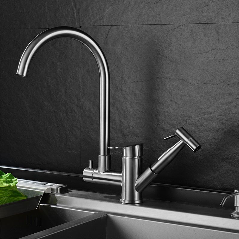 Contemporary Pull Down Kitchen Faucet 2- Handle 2-Function Faucet with Pull Out Sprayer Clearhalo 'Home Improvement' 'home_improvement' 'home_improvement_kitchen_faucets' 'Kitchen Faucets' 'Kitchen Remodel & Kitchen Fixtures' 'Kitchen Sinks & Faucet Components' 'kitchen_faucets' 1200x1200_16a62eea-c883-4e0d-b65a-1e8af0096ff5