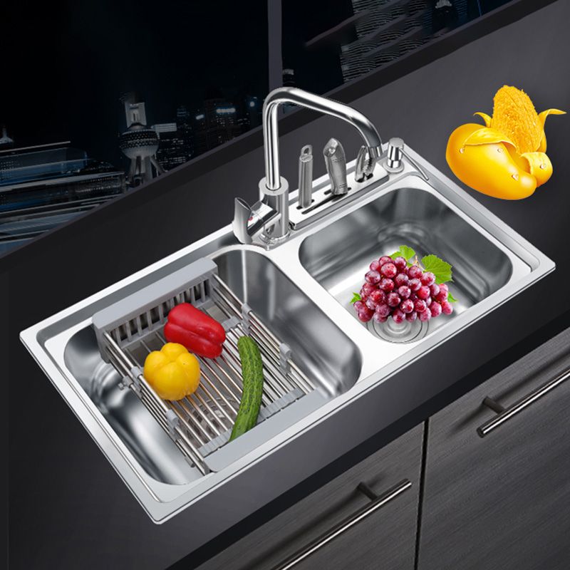 Modern Style Kitchen Sink Stainless Steel Corrosion Resistant Drop-In Kitchen Sink Clearhalo 'Home Improvement' 'home_improvement' 'home_improvement_kitchen_sinks' 'Kitchen Remodel & Kitchen Fixtures' 'Kitchen Sinks & Faucet Components' 'Kitchen Sinks' 'kitchen_sinks' 1200x1200_16e85101-778f-45cc-8a07-af725e8884f8