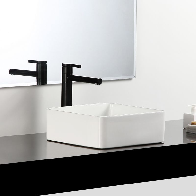 Bathroom Sink Ceramic White Square Black Faucet Bathroom Sink Clearhalo 'Bathroom Remodel & Bathroom Fixtures' 'Bathroom Sinks & Faucet Components' 'Bathroom Sinks' 'bathroom_sink' 'Home Improvement' 'home_improvement' 'home_improvement_bathroom_sink' 1200x1200_17351b79-f299-4ed5-866e-f1792f6540d5