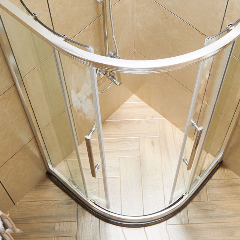 Rounded Framed Shower Enclosure Tempered Glass Double Sliding Shower Kit Clearhalo 'Bathroom Remodel & Bathroom Fixtures' 'Home Improvement' 'home_improvement' 'home_improvement_shower_stalls_enclosures' 'Shower Stalls & Enclosures' 'shower_stalls_enclosures' 'Showers & Bathtubs' 1200x1200_175886a0-483b-4d14-a6ad-0fe65fd28bb0