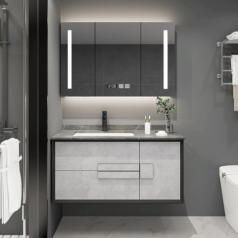 Modern Wall Mount Stone Bathroom Vanity Set with Doors Mirror Clearhalo 'Bathroom Remodel & Bathroom Fixtures' 'Bathroom Vanities' 'bathroom_vanities' 'Home Improvement' 'home_improvement' 'home_improvement_bathroom_vanities' 1200x1200_177b713c-fc63-4011-b78e-4df79e52f8d6