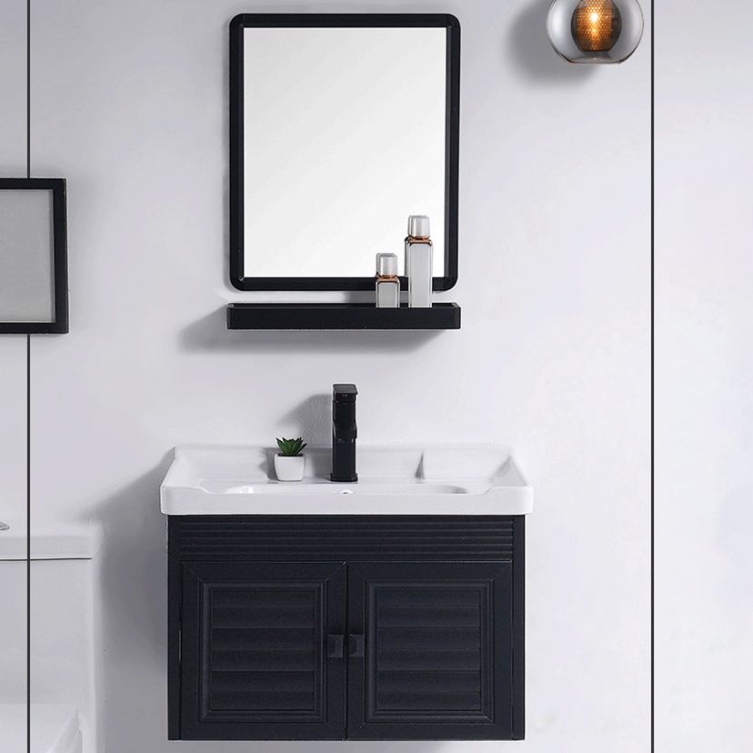 Modern Bathroom Vanity Metal Base Shelving Included Wall-Mounted Space Saver Vanity Clearhalo 'Bathroom Remodel & Bathroom Fixtures' 'Bathroom Vanities' 'bathroom_vanities' 'Home Improvement' 'home_improvement' 'home_improvement_bathroom_vanities' 1200x1200_17c1331b-29c3-47dc-85ec-cc1f161778fc