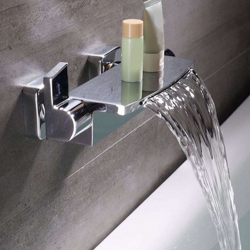 Contemporary Wall Mounted Metal Tub Filler Two Handles Waterfall Tub Faucet Trim Clearhalo 'Bathroom Remodel & Bathroom Fixtures' 'Bathtub Faucets' 'bathtub_faucets' 'Home Improvement' 'home_improvement' 'home_improvement_bathtub_faucets' 1200x1200_17c52b36-f26c-4f71-8980-3088ab3ed984