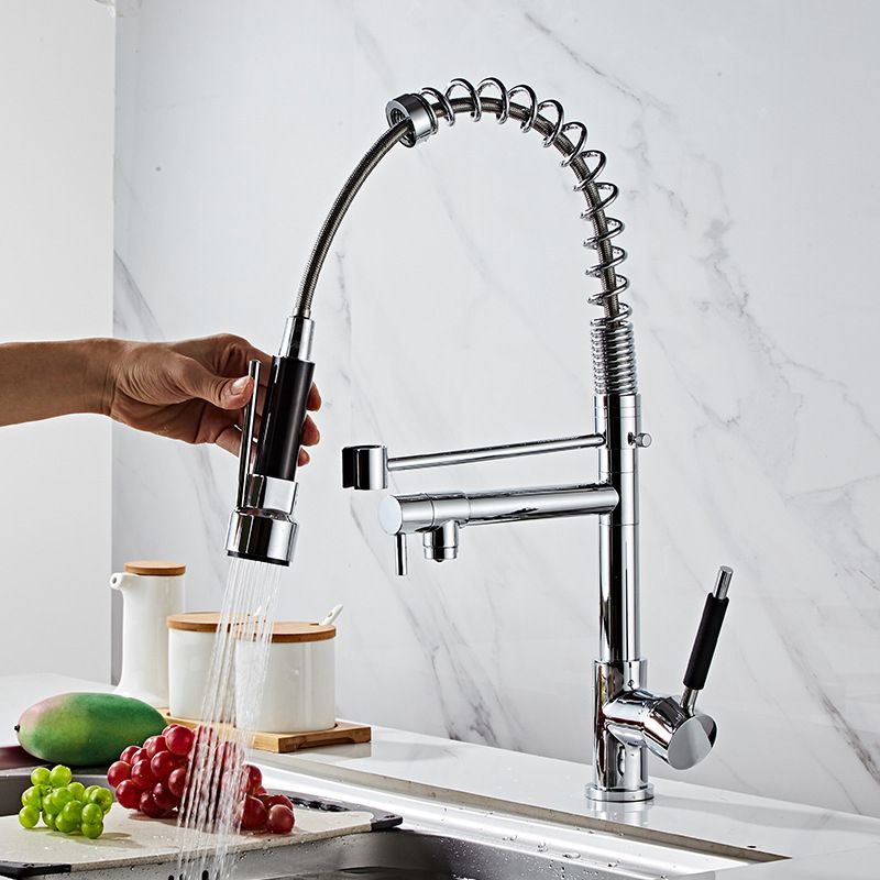 Contemporary Spring Spout Kitchen Sink Faucet Swivel Spout with Pull down Sprayer Clearhalo 'Home Improvement' 'home_improvement' 'home_improvement_kitchen_faucets' 'Kitchen Faucets' 'Kitchen Remodel & Kitchen Fixtures' 'Kitchen Sinks & Faucet Components' 'kitchen_faucets' 1200x1200_1819455b-0ca3-4f77-8570-c71e77b88503