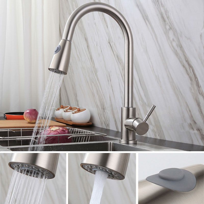 Contemporary High Arch Kitchen Sink Faucet 304 Stainless Steel Swivel Spout Faucet Clearhalo 'Home Improvement' 'home_improvement' 'home_improvement_kitchen_faucets' 'Kitchen Faucets' 'Kitchen Remodel & Kitchen Fixtures' 'Kitchen Sinks & Faucet Components' 'kitchen_faucets' 1200x1200_183e900c-4c3c-4669-a132-8f75f82e17f0