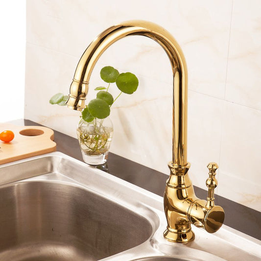 Traditional Bar Faucet 1-Handle with Supply Lines Kitchen Faucet in Gold Clearhalo 'Home Improvement' 'home_improvement' 'home_improvement_kitchen_faucets' 'Kitchen Faucets' 'Kitchen Remodel & Kitchen Fixtures' 'Kitchen Sinks & Faucet Components' 'kitchen_faucets' 1200x1200_18405dea-3676-436d-b7b6-7ae5cfbabfd6