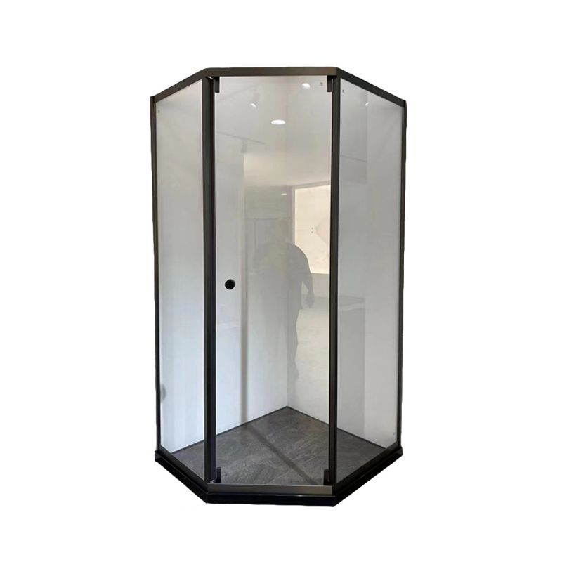 Framed Single Sliding Shower Enclosure Neo-Angle Black Shower Enclosure Clearhalo 'Bathroom Remodel & Bathroom Fixtures' 'Home Improvement' 'home_improvement' 'home_improvement_shower_stalls_enclosures' 'Shower Stalls & Enclosures' 'shower_stalls_enclosures' 'Showers & Bathtubs' 1200x1200_184dbd53-e908-4060-8b0f-6a246d10d155