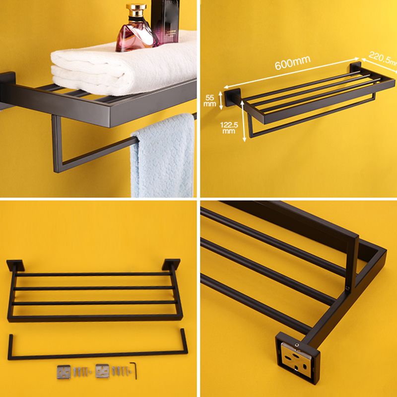 Contemporary Black Bathroom Accessory Kit in Metal with Towel Ring Clearhalo 'Bathroom Hardware Sets' 'Bathroom Hardware' 'Bathroom Remodel & Bathroom Fixtures' 'bathroom_hardware_sets' 'Home Improvement' 'home_improvement' 'home_improvement_bathroom_hardware_sets' 1200x1200_1850dd68-bfd8-462b-b83d-58e10b92d46f