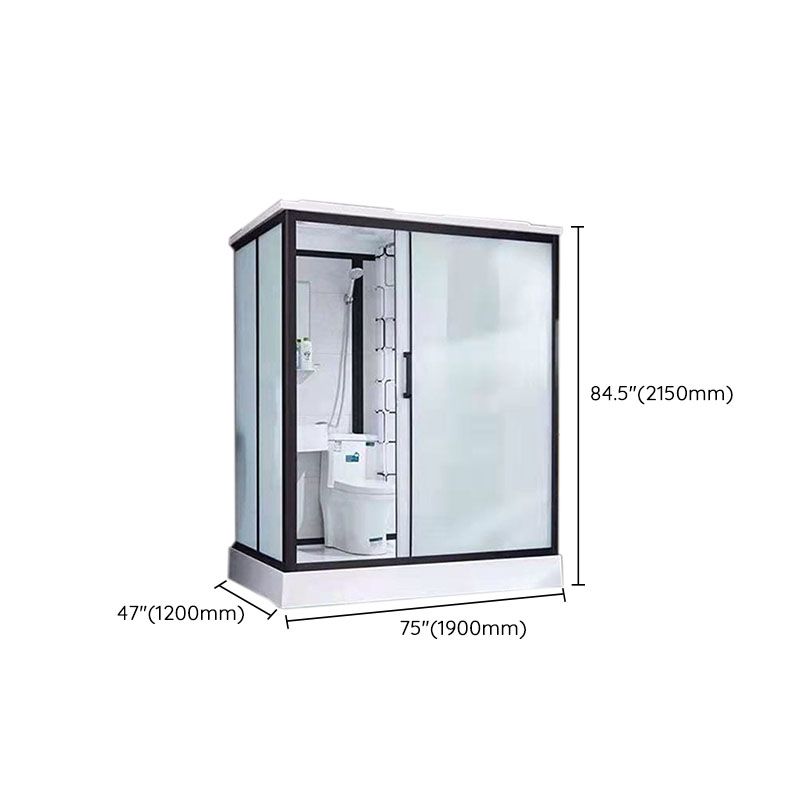 Black Framed Single Sliding Shower Kit Frosted Rectangle Shower Stall Clearhalo 'Bathroom Remodel & Bathroom Fixtures' 'Home Improvement' 'home_improvement' 'home_improvement_shower_stalls_enclosures' 'Shower Stalls & Enclosures' 'shower_stalls_enclosures' 'Showers & Bathtubs' 1200x1200_1859f9dd-e0ba-4509-a517-eecf71f46e1a