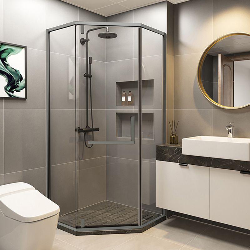 Metallic 77" H Framed Pivot Shower Doors Tempered Shower Door Clearhalo 'Bathroom Remodel & Bathroom Fixtures' 'Home Improvement' 'home_improvement' 'home_improvement_shower_tub_doors' 'Shower and Tub Doors' 'shower_tub_doors' 'Showers & Bathtubs' 1200x1200_18b83b20-14e9-4a8b-b0e6-8e044f7c58a1