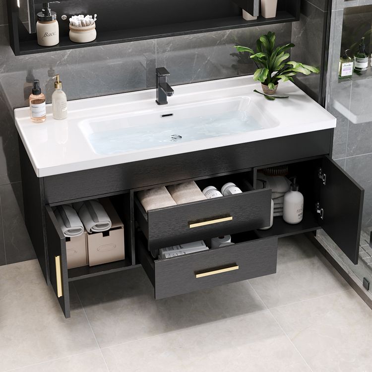 Single-Sink Black Solid Wood Modern Open Console with Sink Set Clearhalo 'Bathroom Remodel & Bathroom Fixtures' 'Bathroom Vanities' 'bathroom_vanities' 'Home Improvement' 'home_improvement' 'home_improvement_bathroom_vanities' 1200x1200_18c16309-d6bc-4a22-8e76-535d649e14fe