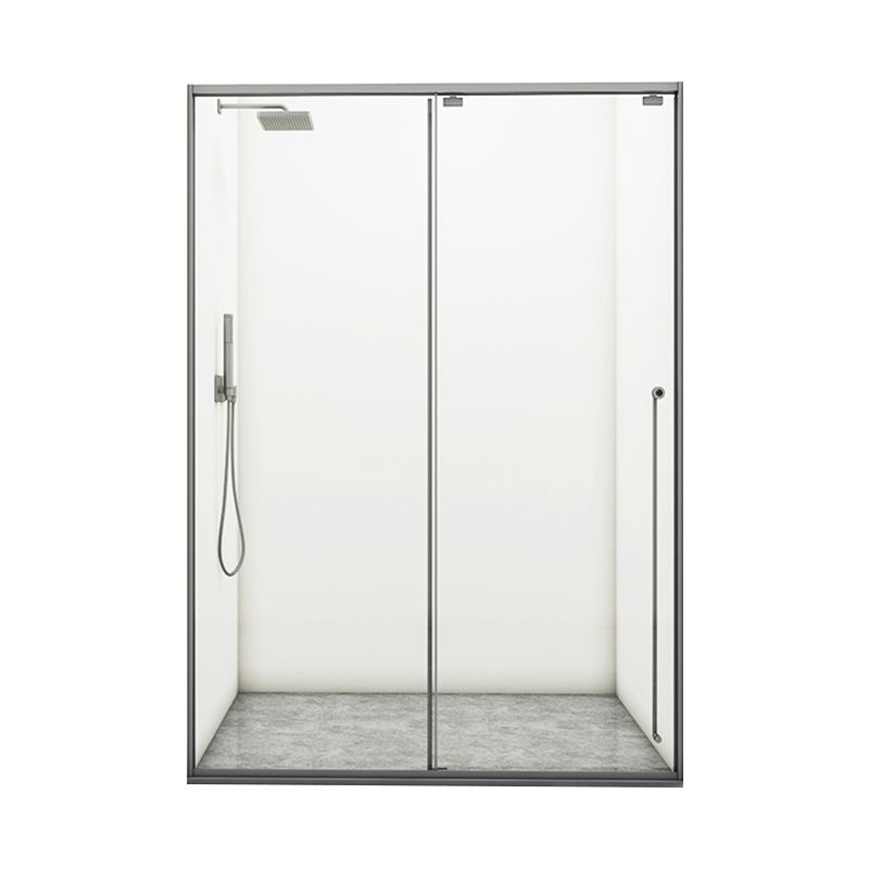 Gray Semi Frameless Stainless Steel Single Move Tempered Glass Shower Door Clearhalo 'Bathroom Remodel & Bathroom Fixtures' 'Home Improvement' 'home_improvement' 'home_improvement_shower_tub_doors' 'Shower and Tub Doors' 'shower_tub_doors' 'Showers & Bathtubs' 1200x1200_18e051c1-84e0-42b9-86b6-b35006217443