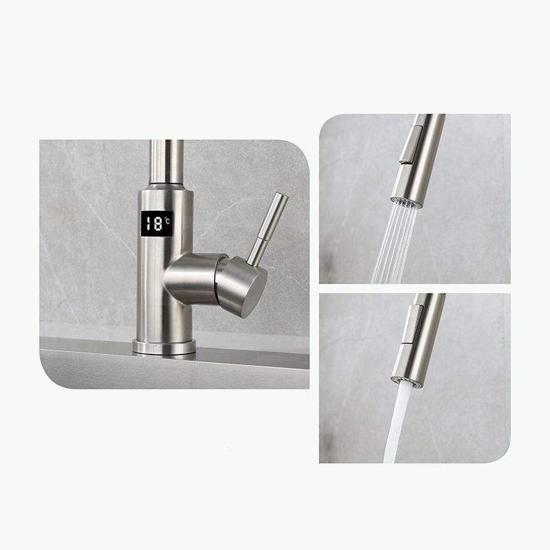 Modern Style Kitchen Faucet Stainless Steel Single Handle Retractable Kitchen Faucet Clearhalo 'Home Improvement' 'home_improvement' 'home_improvement_kitchen_faucets' 'Kitchen Faucets' 'Kitchen Remodel & Kitchen Fixtures' 'Kitchen Sinks & Faucet Components' 'kitchen_faucets' 1200x1200_18e19650-6264-47aa-8e70-447cee731d72
