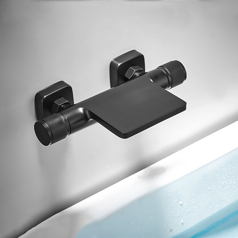 Modern Wall Mounted Metal Tub Filler Waterfall Double Handles Tub Faucet Trim Clearhalo 'Bathroom Remodel & Bathroom Fixtures' 'Bathtub Faucets' 'bathtub_faucets' 'Home Improvement' 'home_improvement' 'home_improvement_bathtub_faucets' 1200x1200_18e914e5-7983-4238-8a12-9f5f4029d526