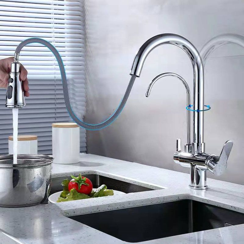 Contemporary Pull down Kitchen Faucet Double Handle High Arch 2-Function Water Filler Clearhalo 'Home Improvement' 'home_improvement' 'home_improvement_kitchen_faucets' 'Kitchen Faucets' 'Kitchen Remodel & Kitchen Fixtures' 'Kitchen Sinks & Faucet Components' 'kitchen_faucets' 1200x1200_1912d4b3-54c9-4a2b-8f1f-a974298d8ff1