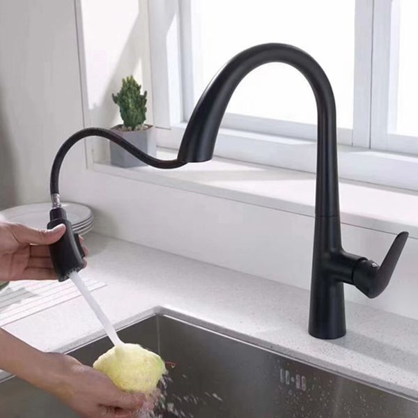 Modern Pull Down Kitchen Faucet Single Handle Faucet with Pull Out Sprayer Clearhalo 'Home Improvement' 'home_improvement' 'home_improvement_kitchen_faucets' 'Kitchen Faucets' 'Kitchen Remodel & Kitchen Fixtures' 'Kitchen Sinks & Faucet Components' 'kitchen_faucets' 1200x1200_196e8cf3-278d-430b-8a80-a7399c03b10f