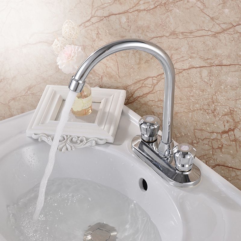 Modern Deck Mounted Double Handles Kitchen Faucet Metal Faucet in Silver Clearhalo 'Home Improvement' 'home_improvement' 'home_improvement_kitchen_faucets' 'Kitchen Faucets' 'Kitchen Remodel & Kitchen Fixtures' 'Kitchen Sinks & Faucet Components' 'kitchen_faucets' 1200x1200_198ca8c5-d6d4-4ccc-9ff9-6150fe7cd0cf