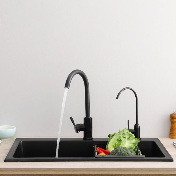 Modern 1-Handle Bar Faucet with Supply Lines Kitchen Faucet in Black Clearhalo 'Home Improvement' 'home_improvement' 'home_improvement_kitchen_faucets' 'Kitchen Faucets' 'Kitchen Remodel & Kitchen Fixtures' 'Kitchen Sinks & Faucet Components' 'kitchen_faucets' 1200x1200_198d40c0-c1bf-4381-a8da-1cb2e8f5a519