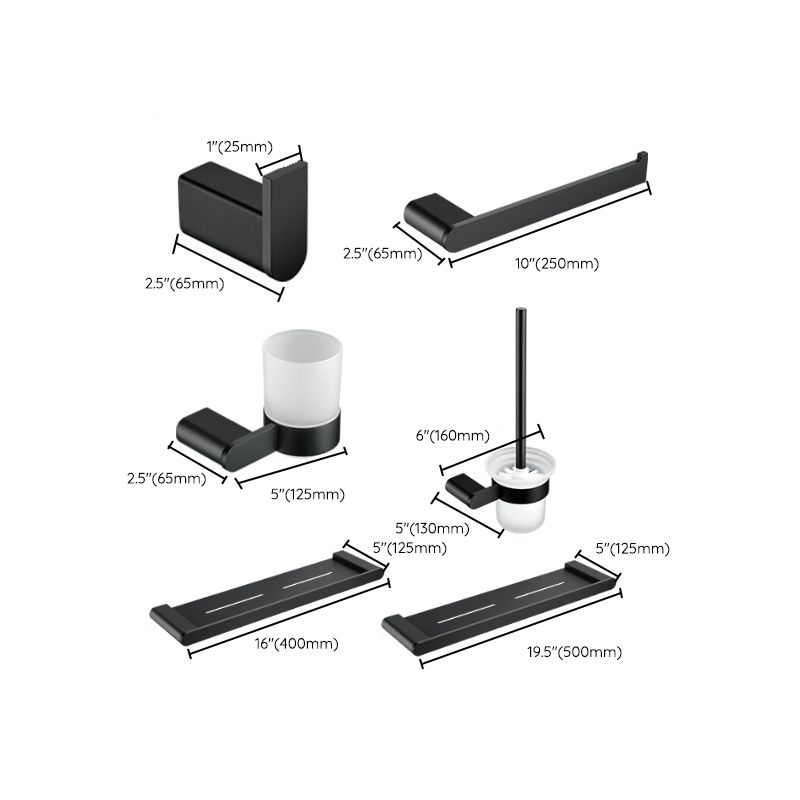 Minimalism Black Bathroom Accessory Set Contemporary Style Metal Towel Bar Clearhalo 'Bathroom Hardware Sets' 'Bathroom Hardware' 'Bathroom Remodel & Bathroom Fixtures' 'bathroom_hardware_sets' 'Home Improvement' 'home_improvement' 'home_improvement_bathroom_hardware_sets' 1200x1200_19f0aeec-9e71-4a39-9b43-b2ac88f802fb