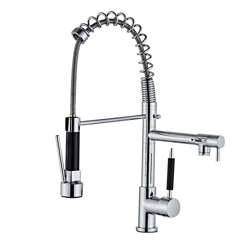 Contemporary Spring Spout Kitchen Sink Faucet Swivel Spout with Pull down Sprayer Clearhalo 'Home Improvement' 'home_improvement' 'home_improvement_kitchen_faucets' 'Kitchen Faucets' 'Kitchen Remodel & Kitchen Fixtures' 'Kitchen Sinks & Faucet Components' 'kitchen_faucets' 1200x1200_1a411bc8-14af-419e-afce-437010127919