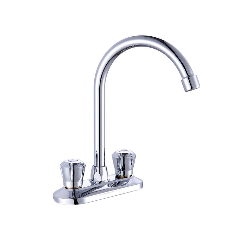 Modern Deck Mounted Double Handles Kitchen Faucet Metal Faucet in Silver Clearhalo 'Home Improvement' 'home_improvement' 'home_improvement_kitchen_faucets' 'Kitchen Faucets' 'Kitchen Remodel & Kitchen Fixtures' 'Kitchen Sinks & Faucet Components' 'kitchen_faucets' 1200x1200_1a4eb593-9475-475b-a26c-ef724da96627