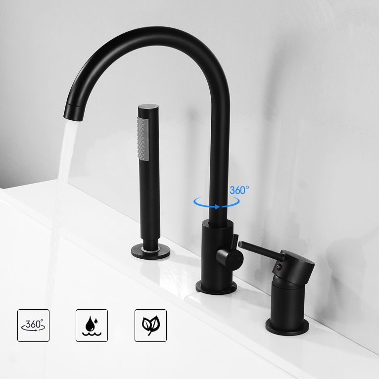 Modern Deck Mounted Metal Tub Filler Gooseneck Faucet in Black/Gold/Silver Clearhalo 'Bathroom Remodel & Bathroom Fixtures' 'Bathtub Faucets' 'bathtub_faucets' 'Home Improvement' 'home_improvement' 'home_improvement_bathtub_faucets' 1200x1200_1a7bb10f-1a68-4d16-8111-ca5f80d9d4f8