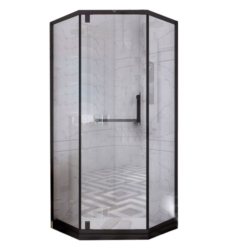 Black Semi Frameless Pivot Shower Door Tempered Glass Shower Door Clearhalo 'Bathroom Remodel & Bathroom Fixtures' 'Home Improvement' 'home_improvement' 'home_improvement_shower_tub_doors' 'Shower and Tub Doors' 'shower_tub_doors' 'Showers & Bathtubs' 1200x1200_1a913572-2526-4a34-9dfa-5188fd325139