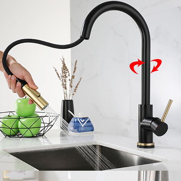 Modern Style Kitchen Faucet Stainless Steel 1-Handle Gooseneck Kitchen Faucet Clearhalo 'Home Improvement' 'home_improvement' 'home_improvement_kitchen_faucets' 'Kitchen Faucets' 'Kitchen Remodel & Kitchen Fixtures' 'Kitchen Sinks & Faucet Components' 'kitchen_faucets' 1200x1200_1ab8ff69-564a-45c9-9896-7915bcc2cc0f