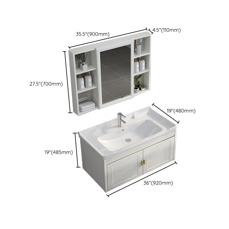 Single Sink Vanity Set Mirror Wall Mount Metal Frame Rectangle Bath Vanity with 2 Doors Clearhalo 'Bathroom Remodel & Bathroom Fixtures' 'Bathroom Vanities' 'bathroom_vanities' 'Home Improvement' 'home_improvement' 'home_improvement_bathroom_vanities' 1200x1200_1ac9e2c2-7b6d-44fc-b5b2-813765d61f81