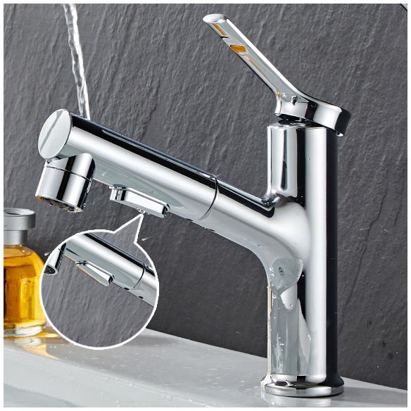 Modern Sink Faucet Lever Handle Pull-out Brass Single Hole Bathroom Sink Clearhalo 'Bathroom Remodel & Bathroom Fixtures' 'Bathroom Sink Faucets' 'Bathroom Sinks & Faucet Components' 'bathroom_sink_faucets' 'Home Improvement' 'home_improvement' 'home_improvement_bathroom_sink_faucets' 1200x1200_1ae19cb0-d0d3-4b4e-bc62-b5050c5afb3a