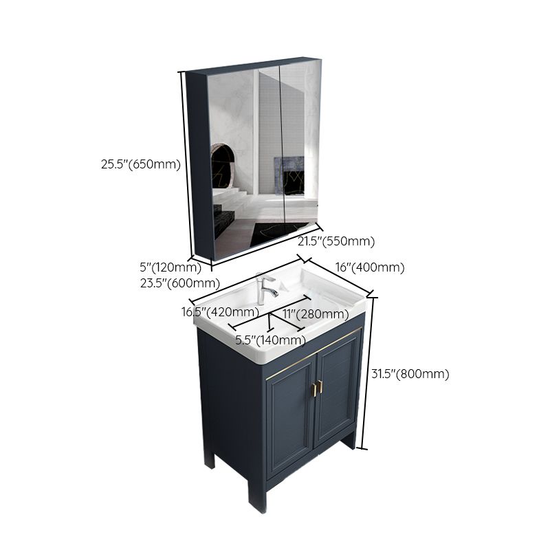 Blue Vanity Freestanding Rectangular Single Sink Mirror Metal Frame Vanity with 2 Doors Clearhalo 'Bathroom Remodel & Bathroom Fixtures' 'Bathroom Vanities' 'bathroom_vanities' 'Home Improvement' 'home_improvement' 'home_improvement_bathroom_vanities' 1200x1200_1afd4d90-e6d0-45ec-8884-5831d21e6569