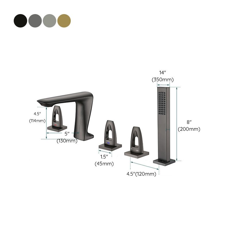 3 Handle Roman Tub Filler Deck Mounted Bathtub Faucet with Handshower Clearhalo 'Bathroom Remodel & Bathroom Fixtures' 'Bathtub Faucets' 'bathtub_faucets' 'Home Improvement' 'home_improvement' 'home_improvement_bathtub_faucets' 1200x1200_1b0c41cb-902d-49aa-a7a1-ce10ffe0c149