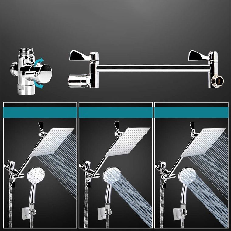 Contemporary Dual Shower Head Square High Arch Shower Head Combo in Chrome Clearhalo 'Bathroom Remodel & Bathroom Fixtures' 'Home Improvement' 'home_improvement' 'home_improvement_shower_heads' 'Shower Heads' 'shower_heads' 'Showers & Bathtubs Plumbing' 'Showers & Bathtubs' 1200x1200_1b2fff0e-df2d-466b-a8fa-7b3f1fd93f1e