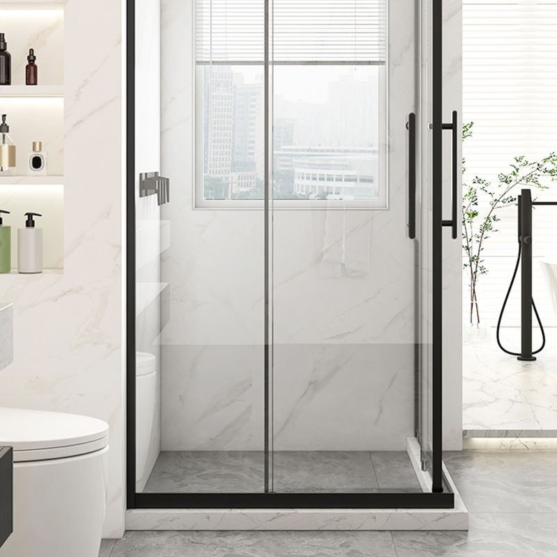 Black Framed Shower Doors Double Sliding Tempered Shower Bath Door Clearhalo 'Bathroom Remodel & Bathroom Fixtures' 'Home Improvement' 'home_improvement' 'home_improvement_shower_tub_doors' 'Shower and Tub Doors' 'shower_tub_doors' 'Showers & Bathtubs' 1200x1200_1b425e40-43cf-4ddf-8554-28832872c715