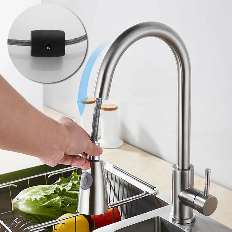 Modern 1-Handle Faucet Stainless Steel Pull down Standard Kitchen Faucet Clearhalo 'Home Improvement' 'home_improvement' 'home_improvement_kitchen_faucets' 'Kitchen Faucets' 'Kitchen Remodel & Kitchen Fixtures' 'Kitchen Sinks & Faucet Components' 'kitchen_faucets' 1200x1200_1b4c3518-e505-42db-8d10-f071dec60dcd