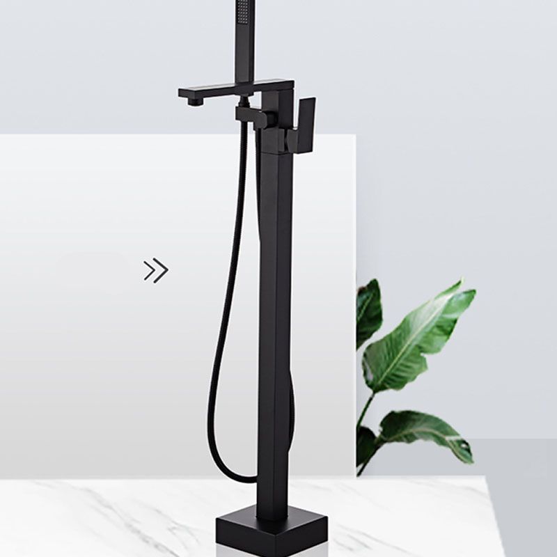 Modern Free Standing Faucet Rod Handle Handheld Shower Head Bathtub Faucet Clearhalo 'Bathroom Remodel & Bathroom Fixtures' 'Bathtub Faucets' 'bathtub_faucets' 'Home Improvement' 'home_improvement' 'home_improvement_bathtub_faucets' 1200x1200_1b6aad59-2f58-439c-af39-62dd95bb4075