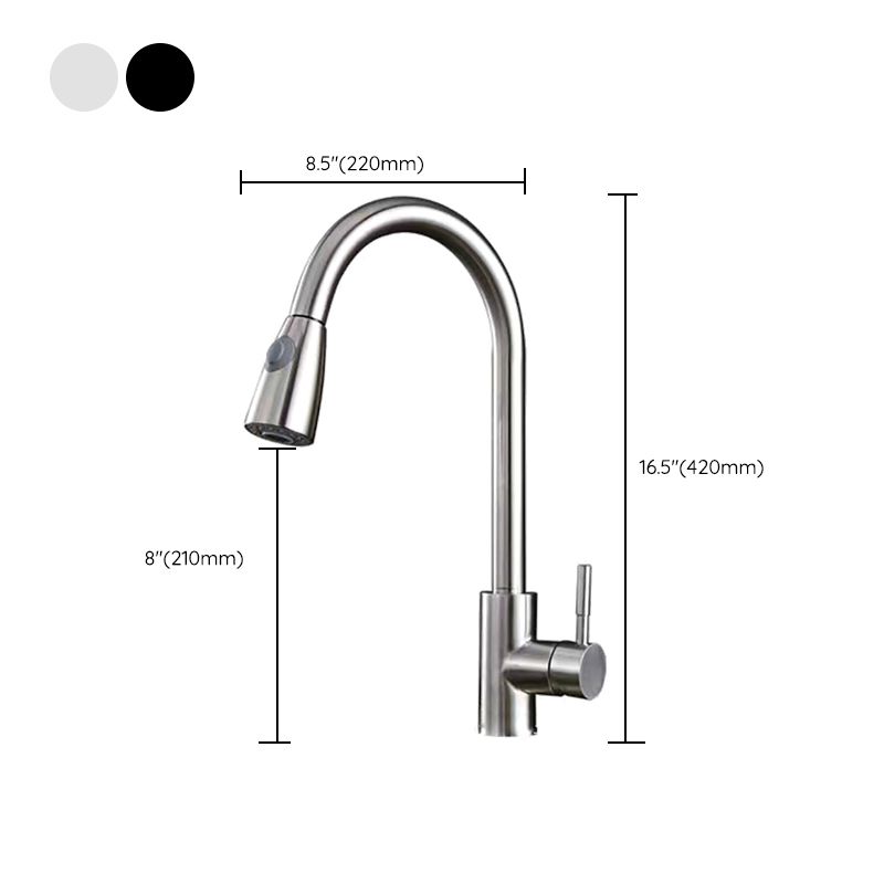 Modern 1-Handle Faucet Stainless Steel Pull down Standard Kitchen Faucet Clearhalo 'Home Improvement' 'home_improvement' 'home_improvement_kitchen_faucets' 'Kitchen Faucets' 'Kitchen Remodel & Kitchen Fixtures' 'Kitchen Sinks & Faucet Components' 'kitchen_faucets' 1200x1200_1b838d57-76d2-4bb3-9c92-b8cd730a51c5